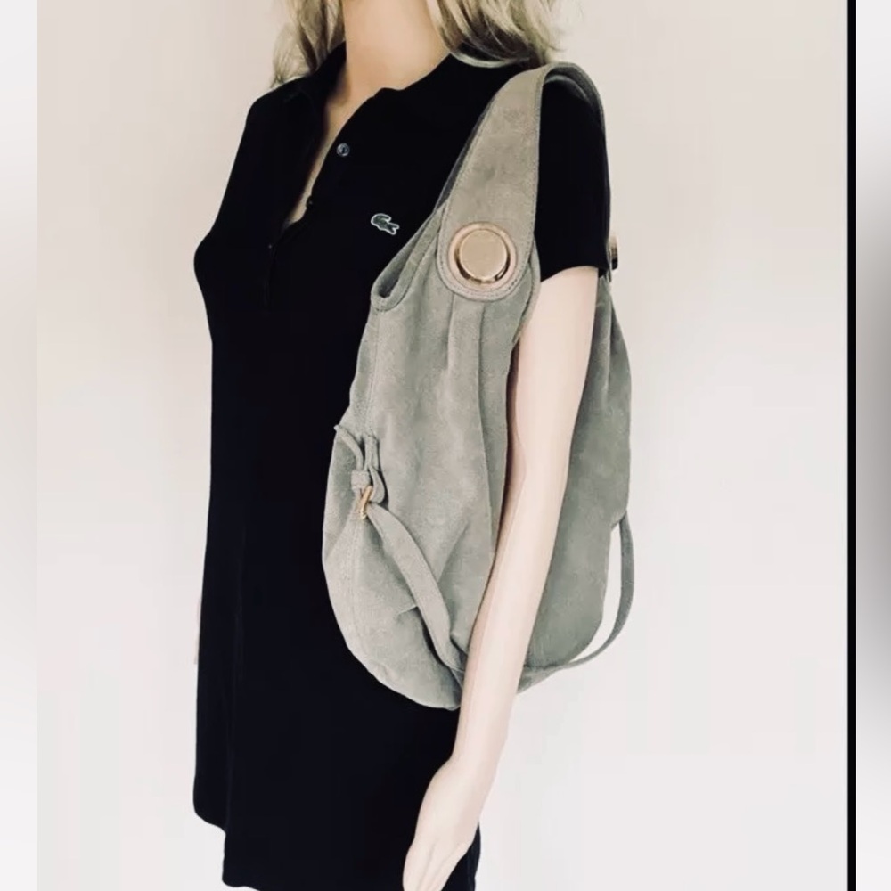 Gusto Pavia Grey Suede Leather Shoulder Bag